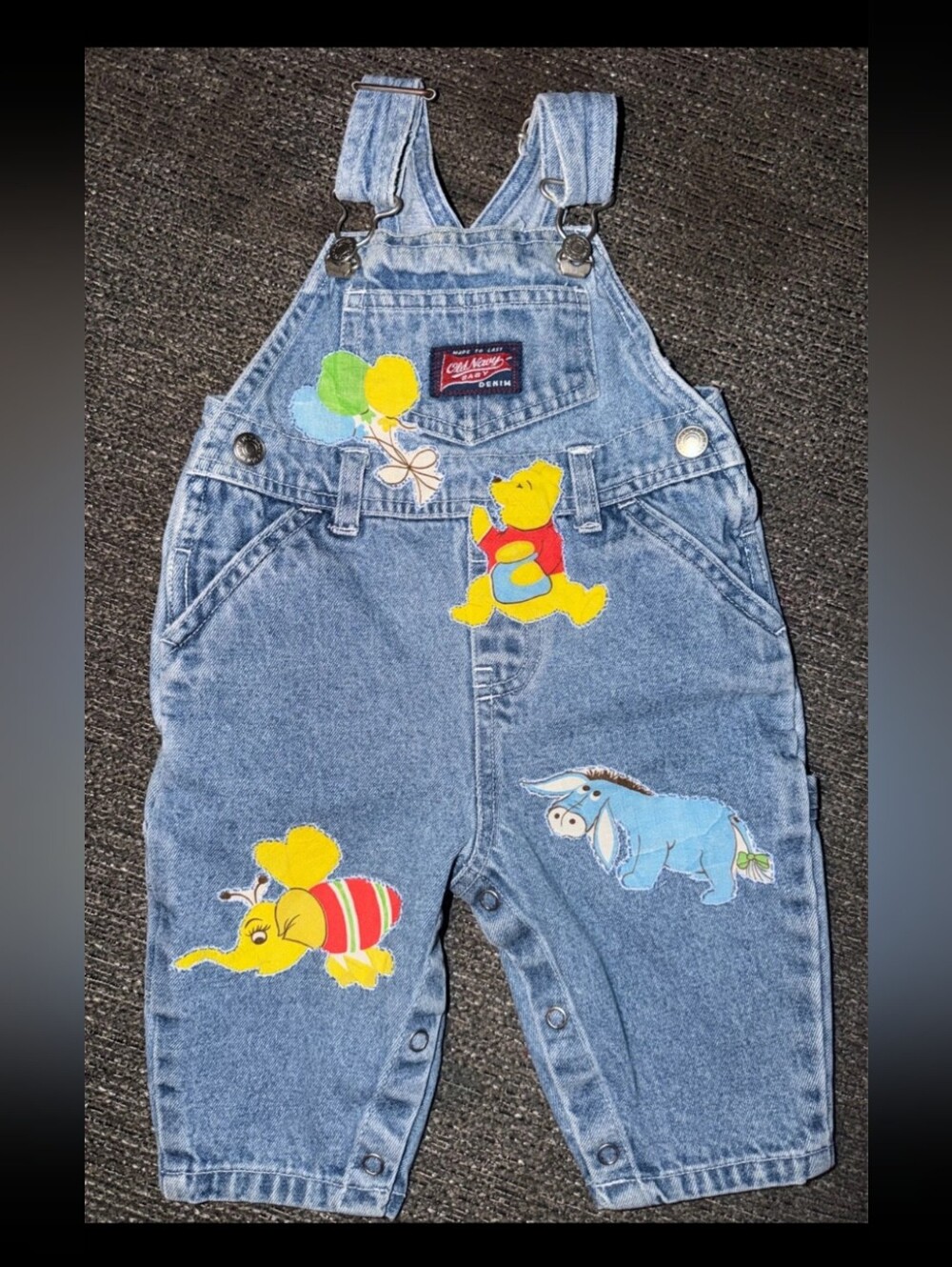 Vintage Old Navy Baby Winnie the Pooh Denim Overalls 0-6M Eeyore Kanga Disney